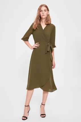 12821 Khaki Wrap Skirt Dress