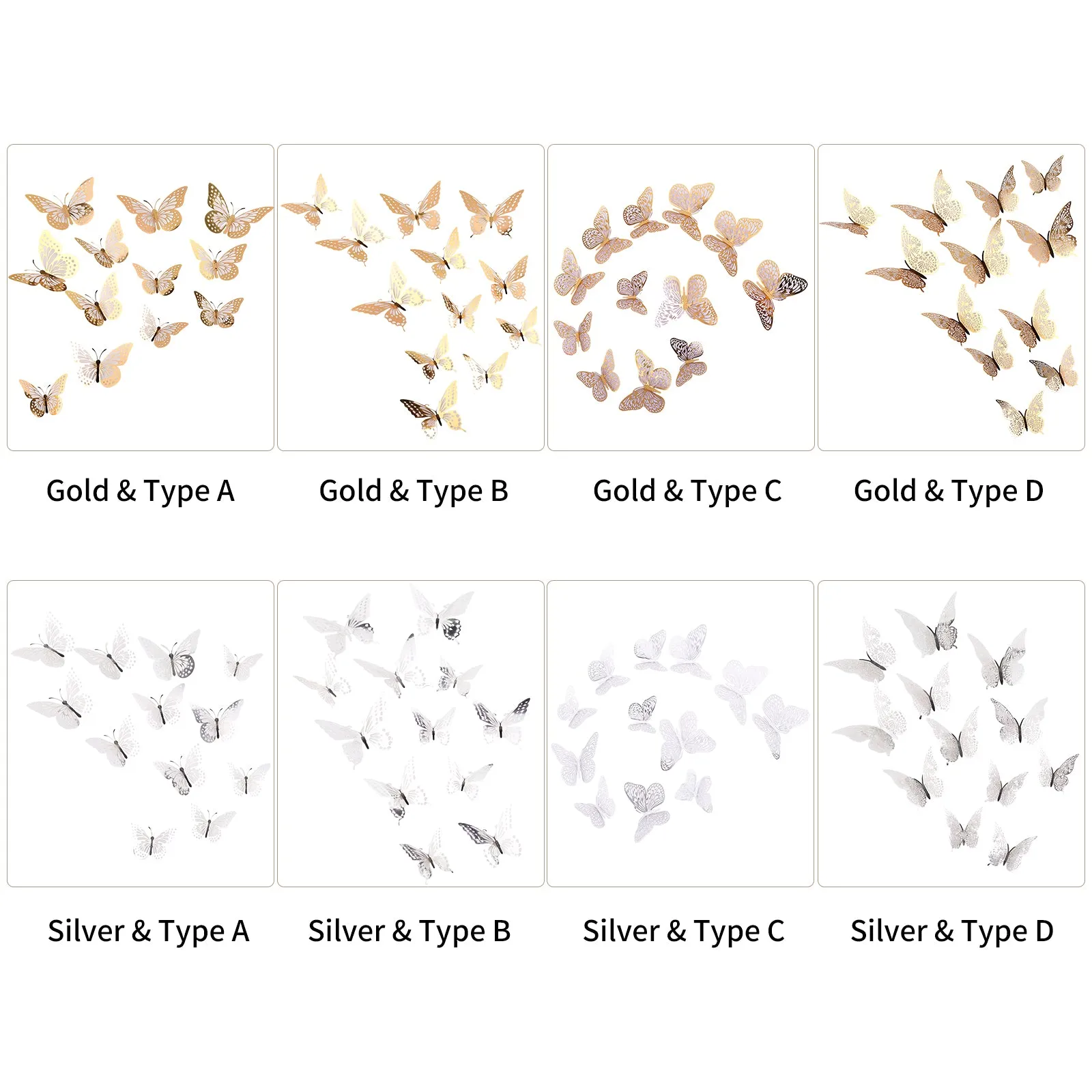 12Pcs Wall Stickers Hollow Out Butterfly Shape Wall Decal 3D Cut-out