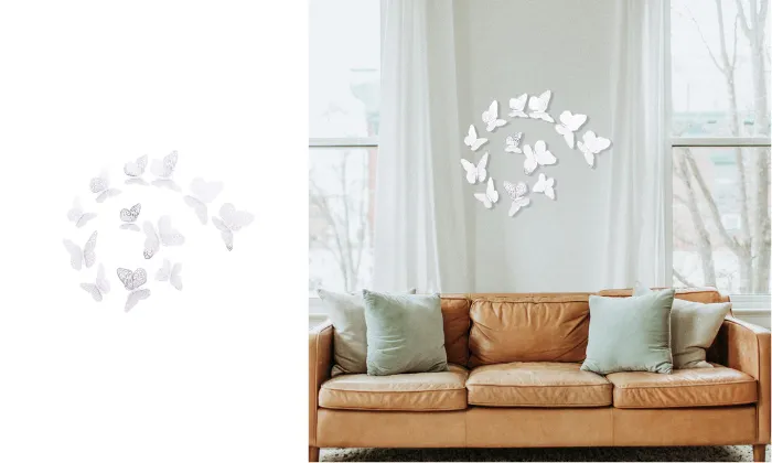 12Pcs Wall Stickers Hollow Out Butterfly Shape Wall Decal 3D Cut-out