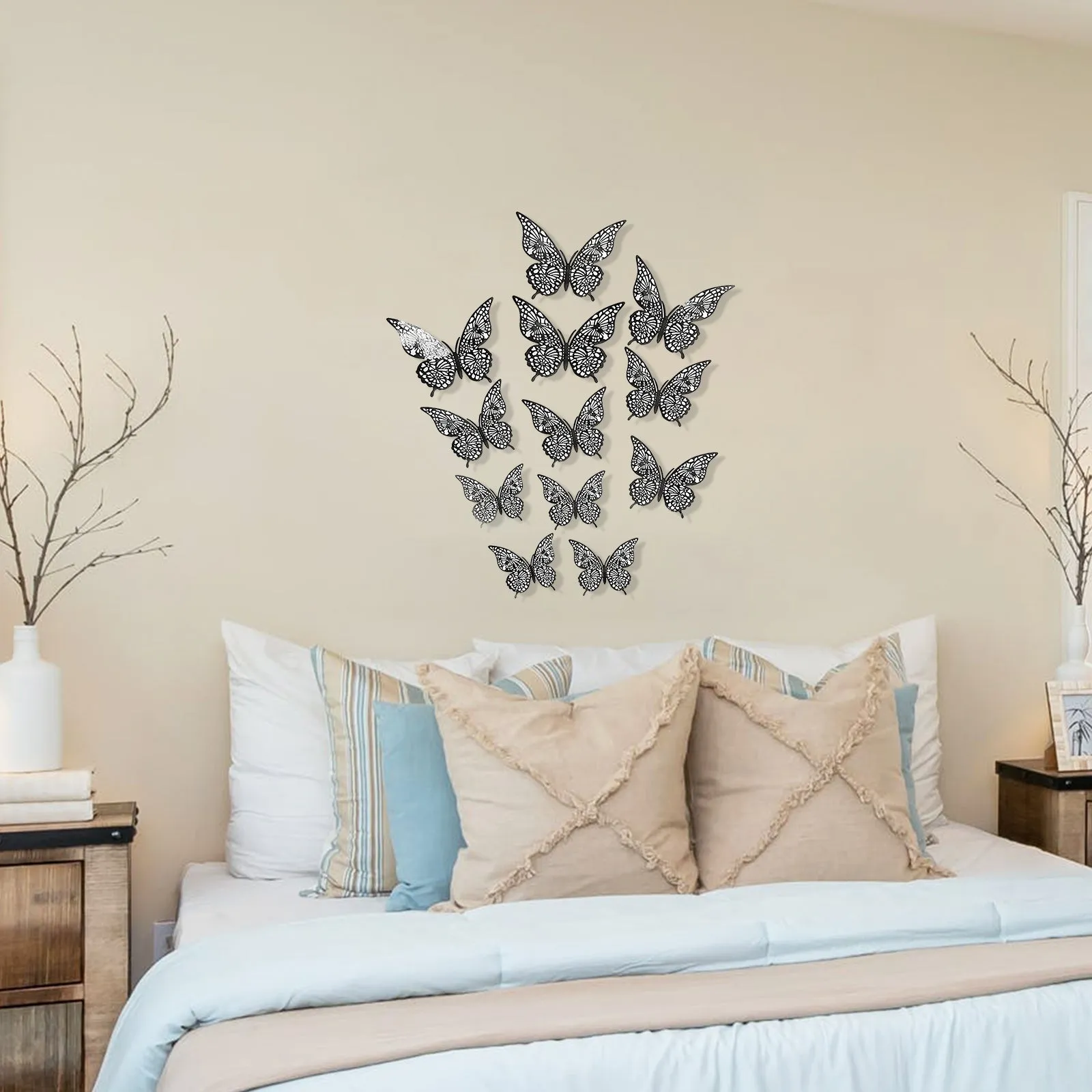 12Pcs Wall Stickers Hollow Out Butterfly Shape