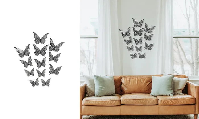 12Pcs Wall Stickers Hollow Out Butterfly Shape