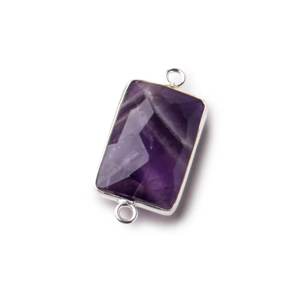 17x11mm Silver .925 Bezel Cape Amethyst Faceted Rectangle Focal Connector 1 piece