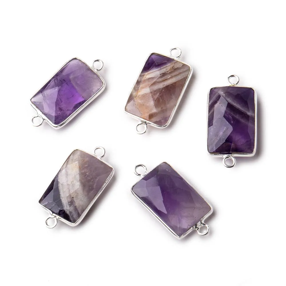 17x11mm Silver .925 Bezel Cape Amethyst Faceted Rectangle Focal Connector 1 piece