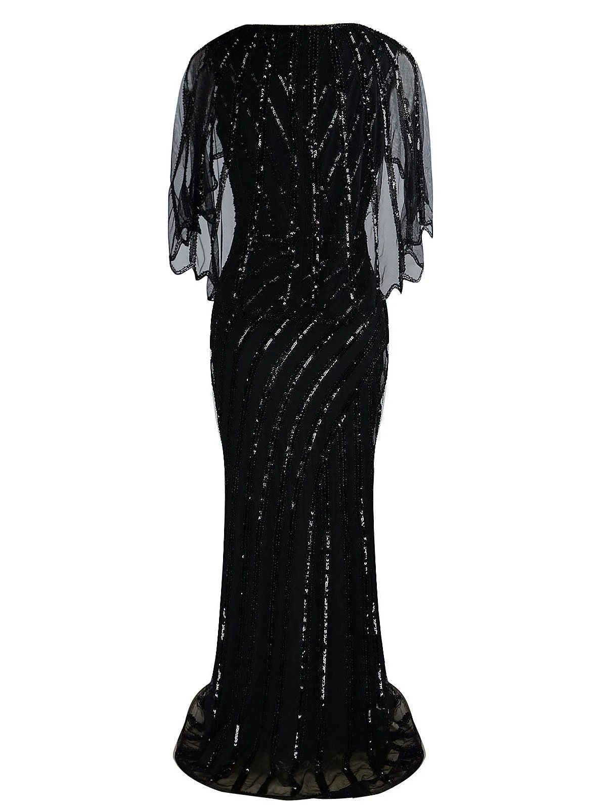 1920s Mesh Sequined Cape Maxi Dress