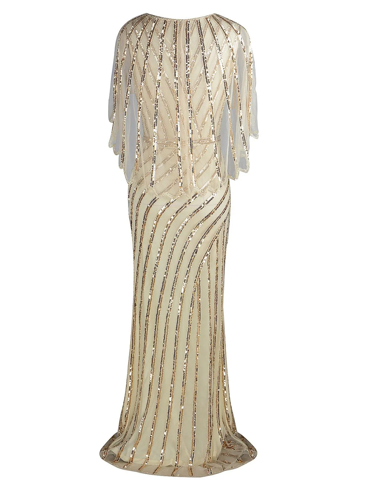 1920s Mesh Sequined Cape Maxi Dress