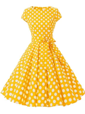 1950s Polka Dot Belted Swing Dress