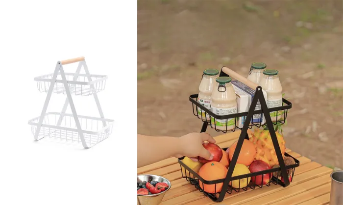 2 Tier Fruit Basket Camping Metal Wire Storage Holder