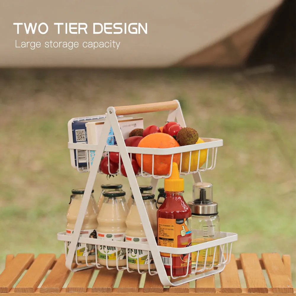 2 Tier Fruit Basket Camping Metal Wire Storage Holder