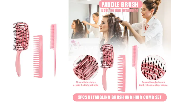 3 Piece Hair Brush Comb Set