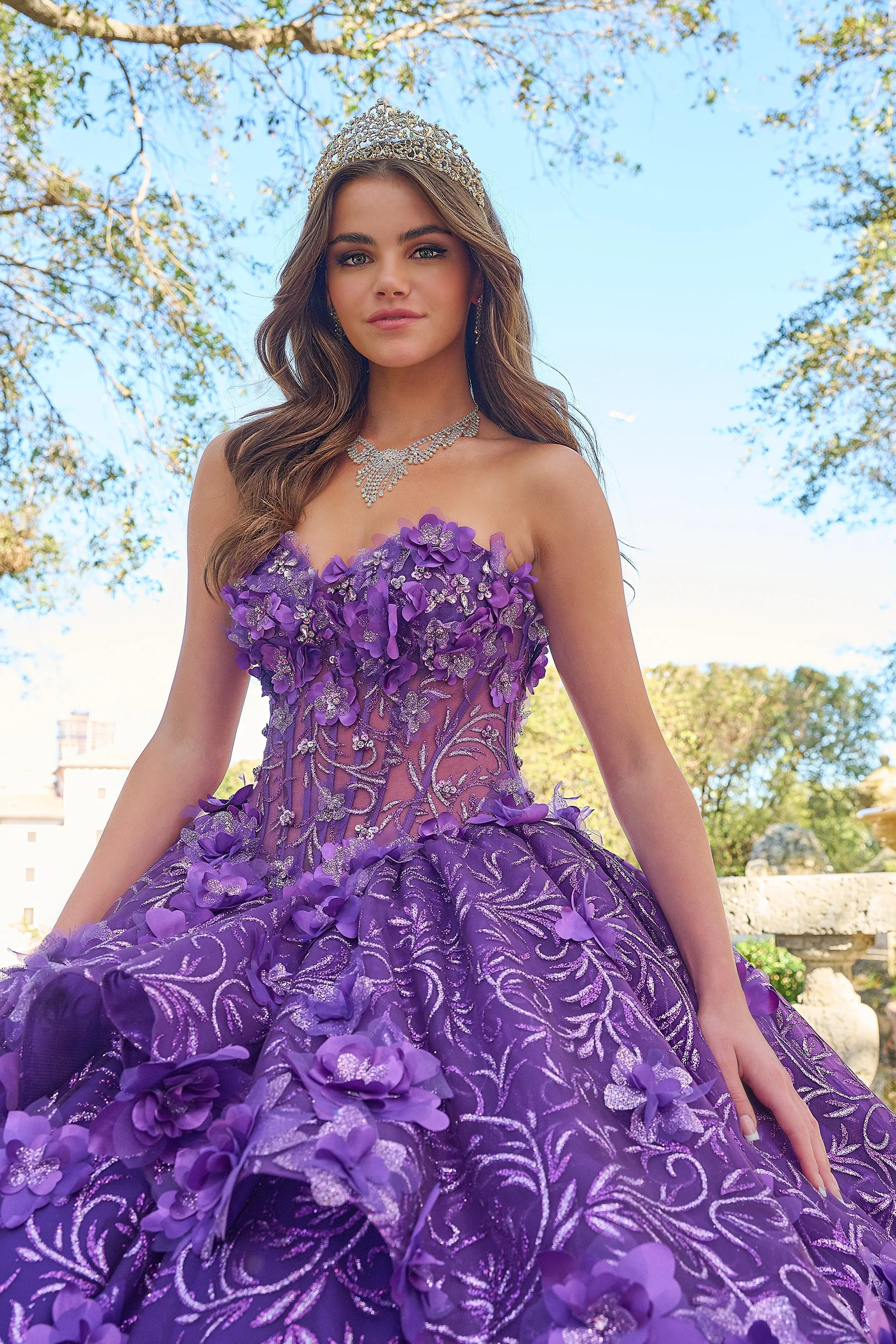 3D Floral Cape Sleeve Quinceanera Dress by Amarra 54216