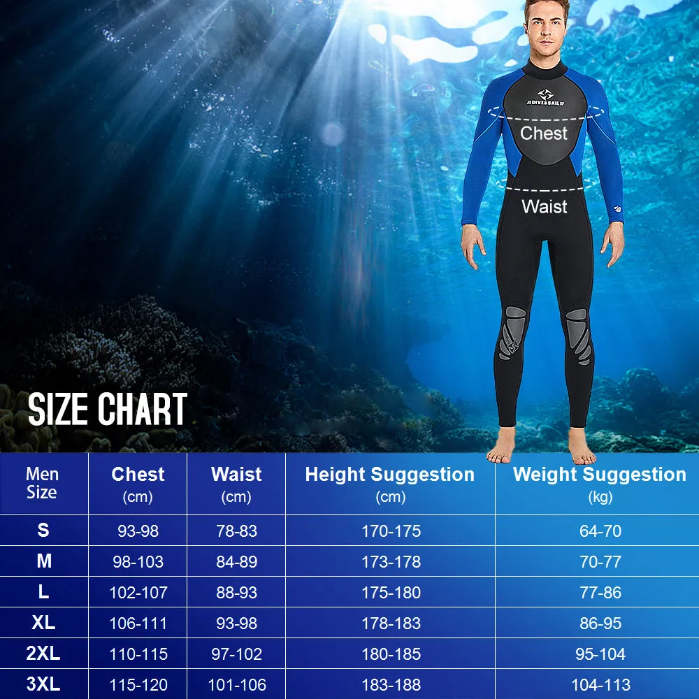 3mm Men Neoprene Wetsuit - Blue