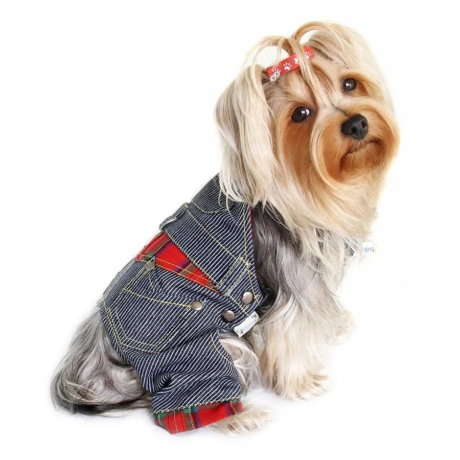 Adorable Stripy Denim Dog Overall XLarge