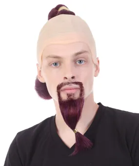 Adult Men's Genie Wig with Beard and Mustache Set, Burgundy I Breathable Bald Cap I Non-flammable Synthetic Fiber