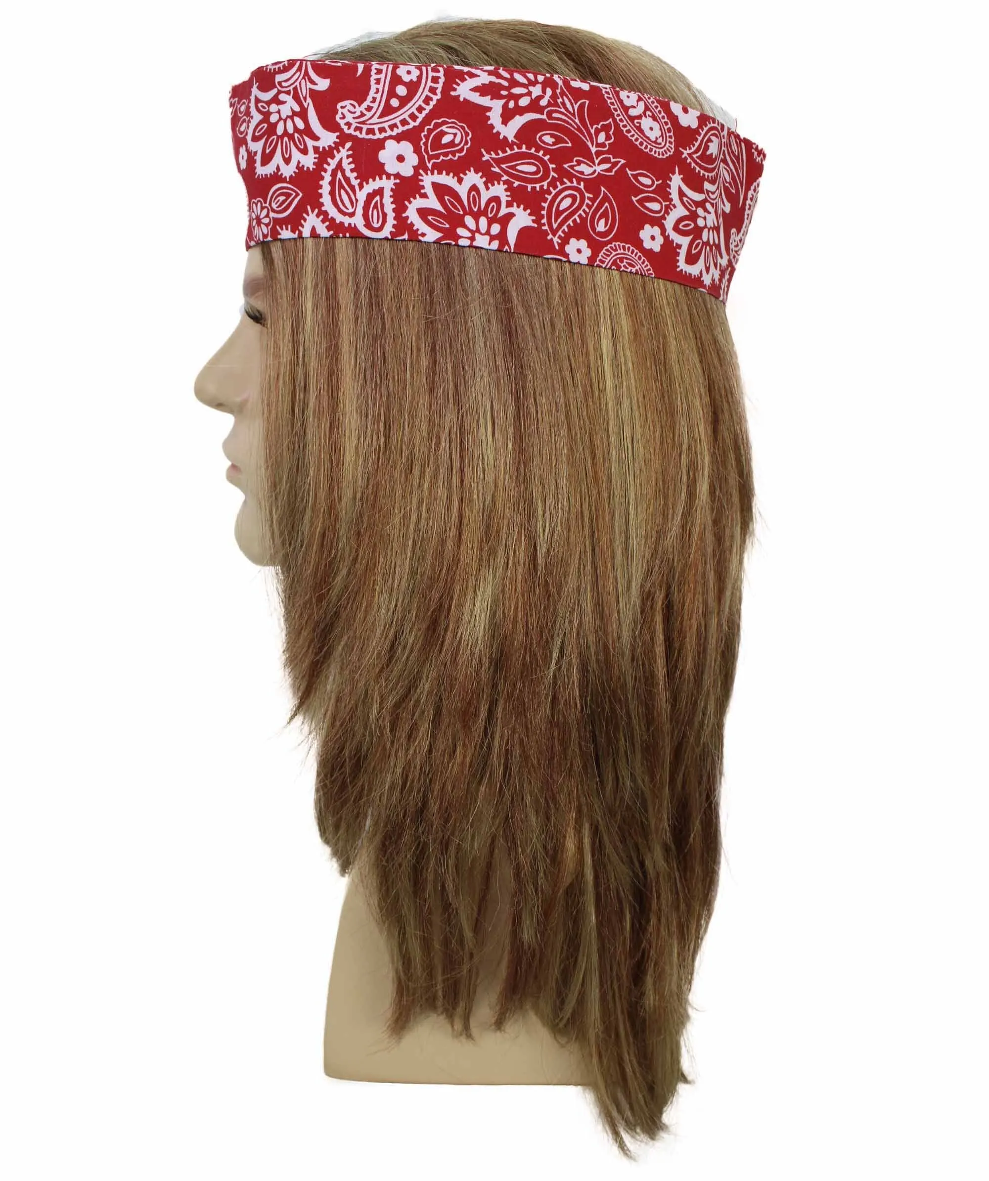 Adult Men’s Roses Hard Rock Heavy Metal Band Lead Singer Wig with Bandanna | Perfect for Halloween | Flame-retardant Synthetic Fiber