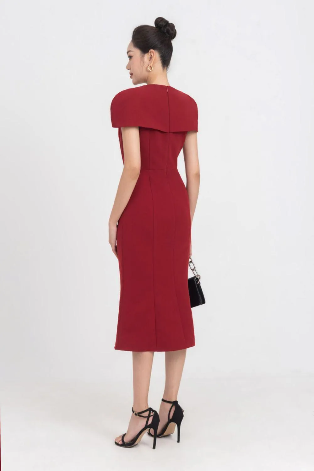 Almira Trumpet Round Neck Polycotton Midi Dress