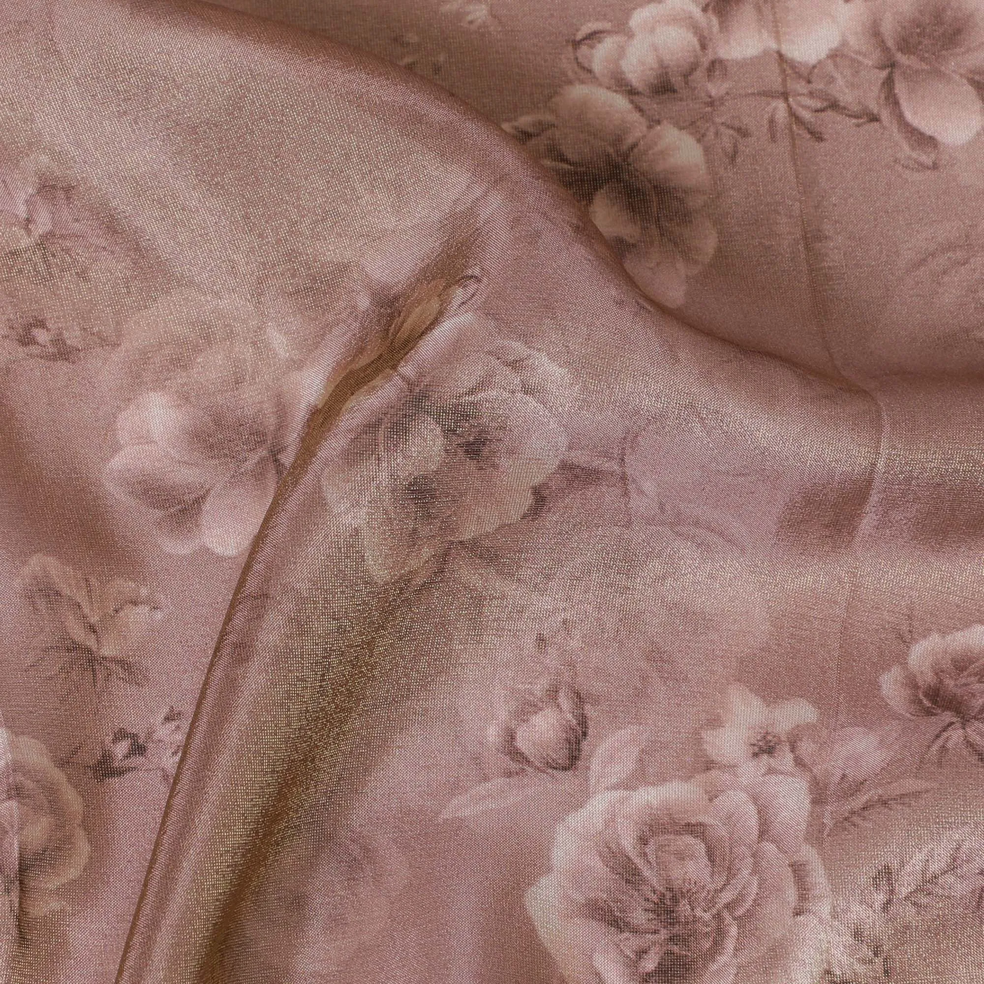 Antique Blush Organza Fabric - Textured Rose Detail, 110cm Width, Sheer Vintage Charm-D18953