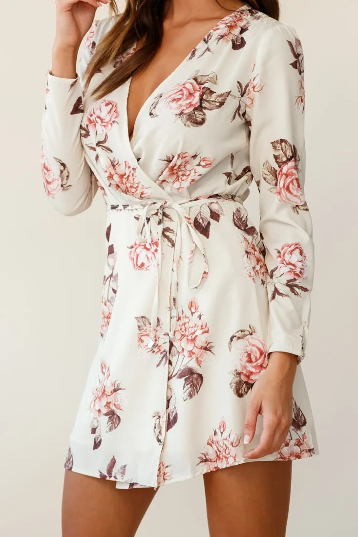 Aryanna Floral Darling Wrap Dress Beige