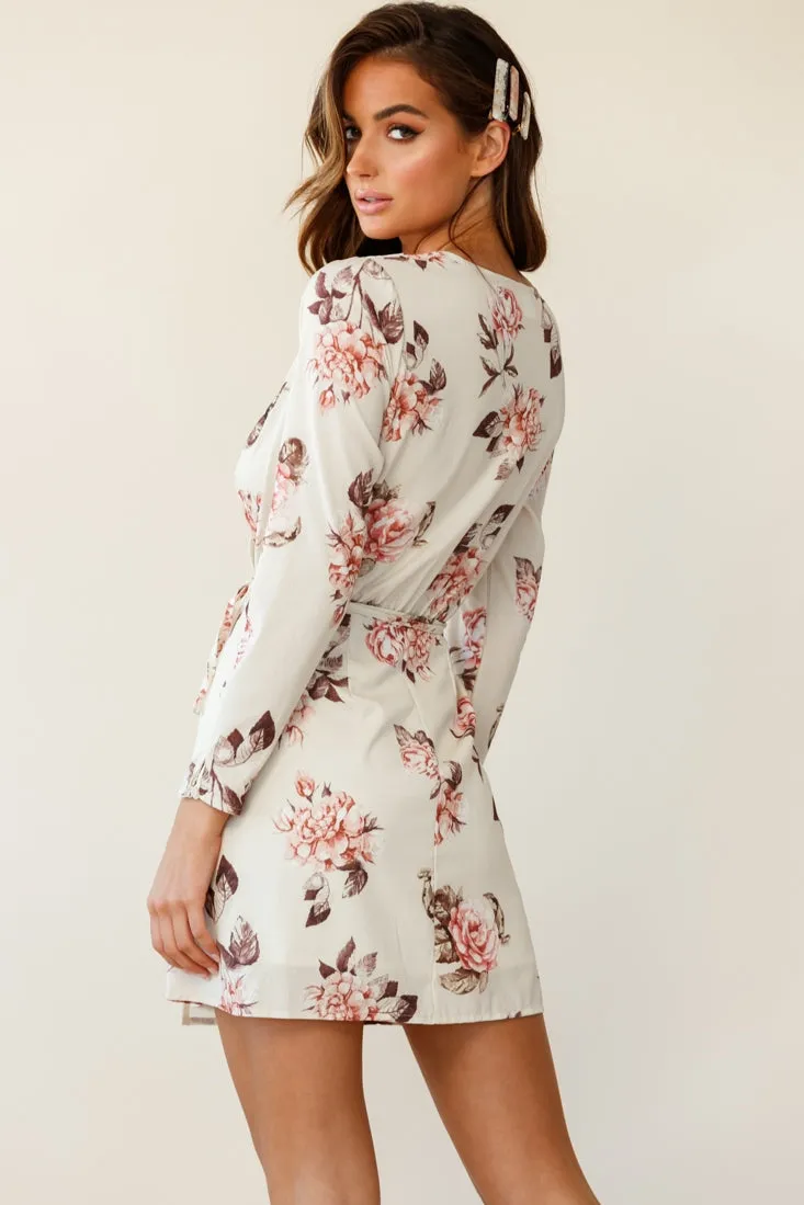 Aryanna Floral Darling Wrap Dress Beige