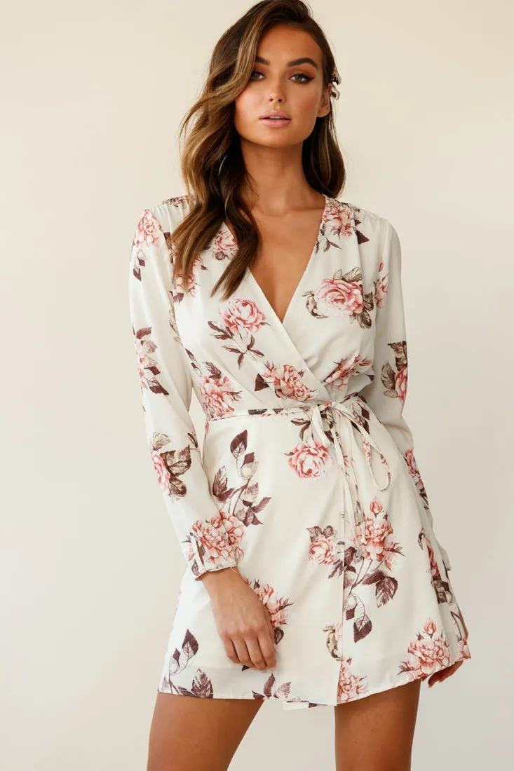 Aryanna Floral Darling Wrap Dress Beige