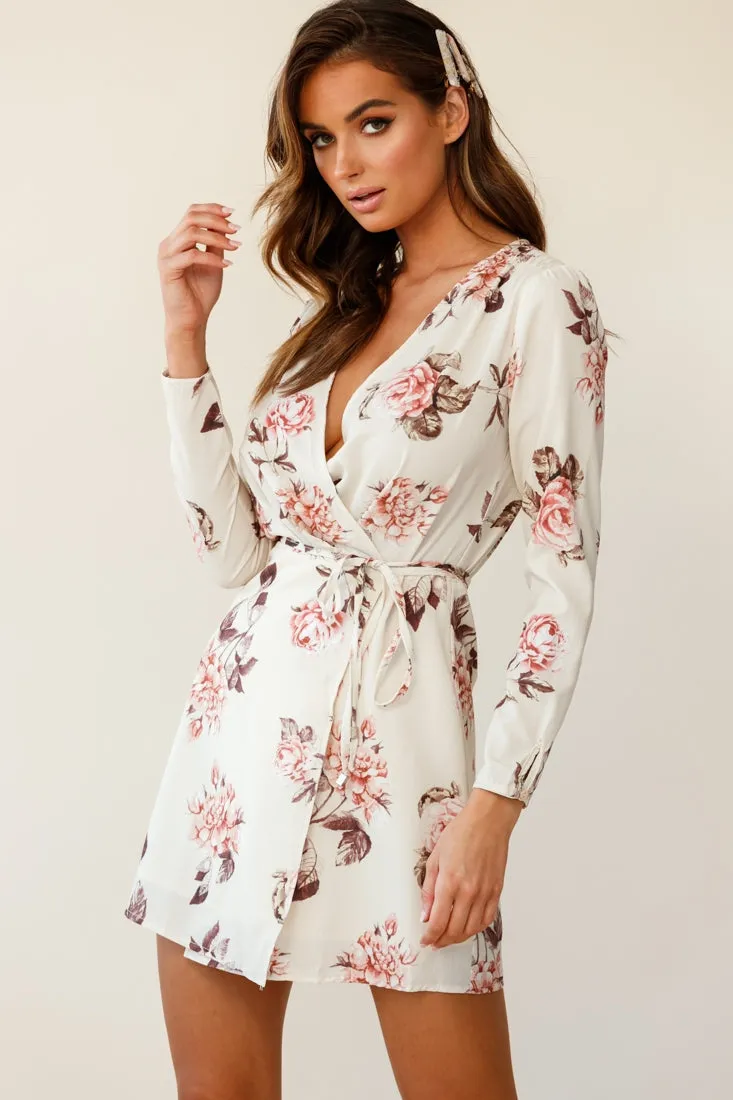 Aryanna Floral Darling Wrap Dress Beige