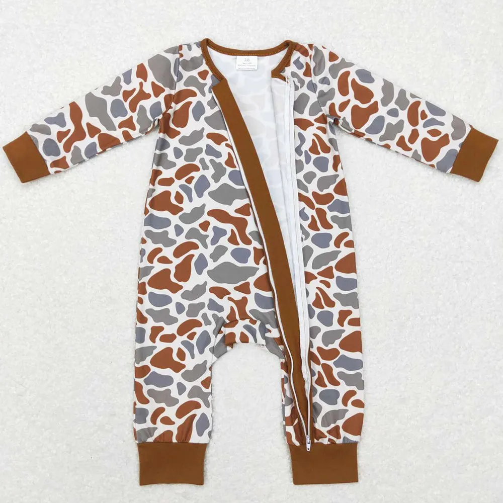 Baby Infant Boys Rompers Brown Camo Zip Sleepers Rompers LR0818