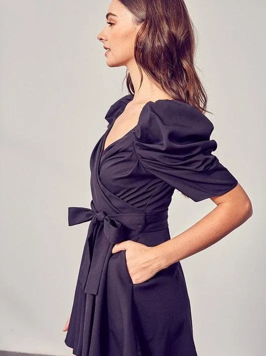 Back in Black Front Tie Pleated Romper