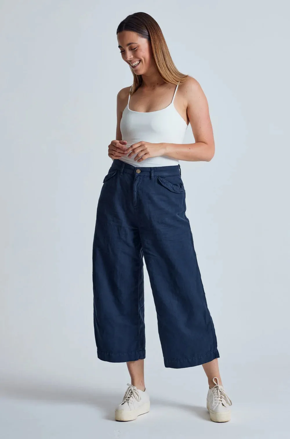 Betty Wide Leg Culottes in Navy  - GOTS Organic Cotton & Linen