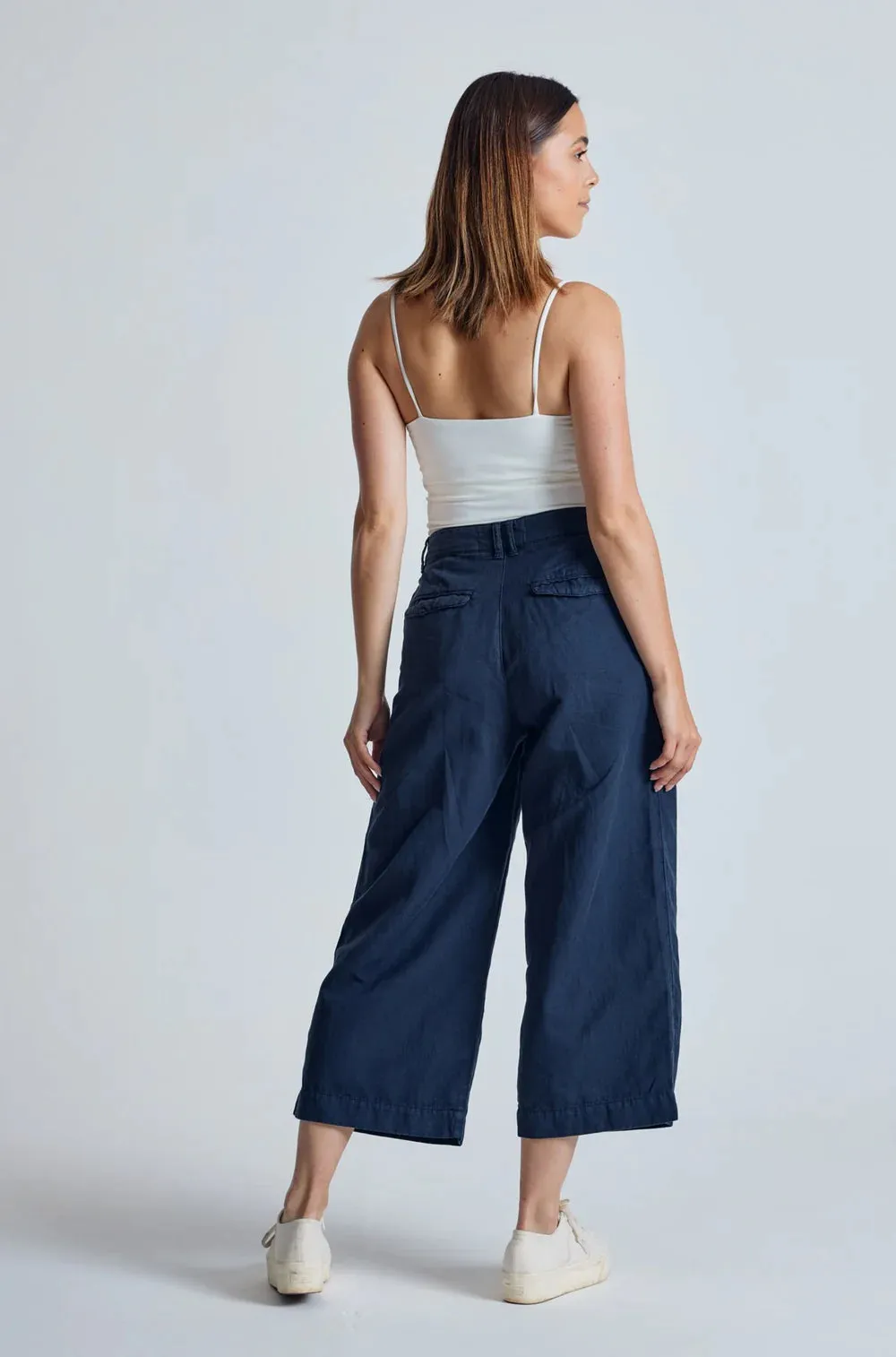 Betty Wide Leg Culottes in Navy  - GOTS Organic Cotton & Linen