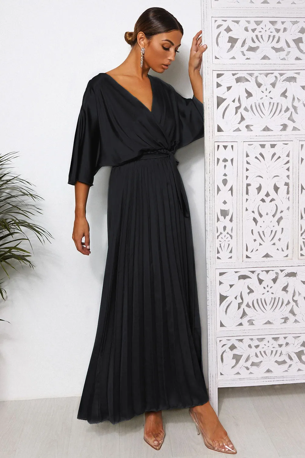 Black Cape Sleeve Maxi Dress