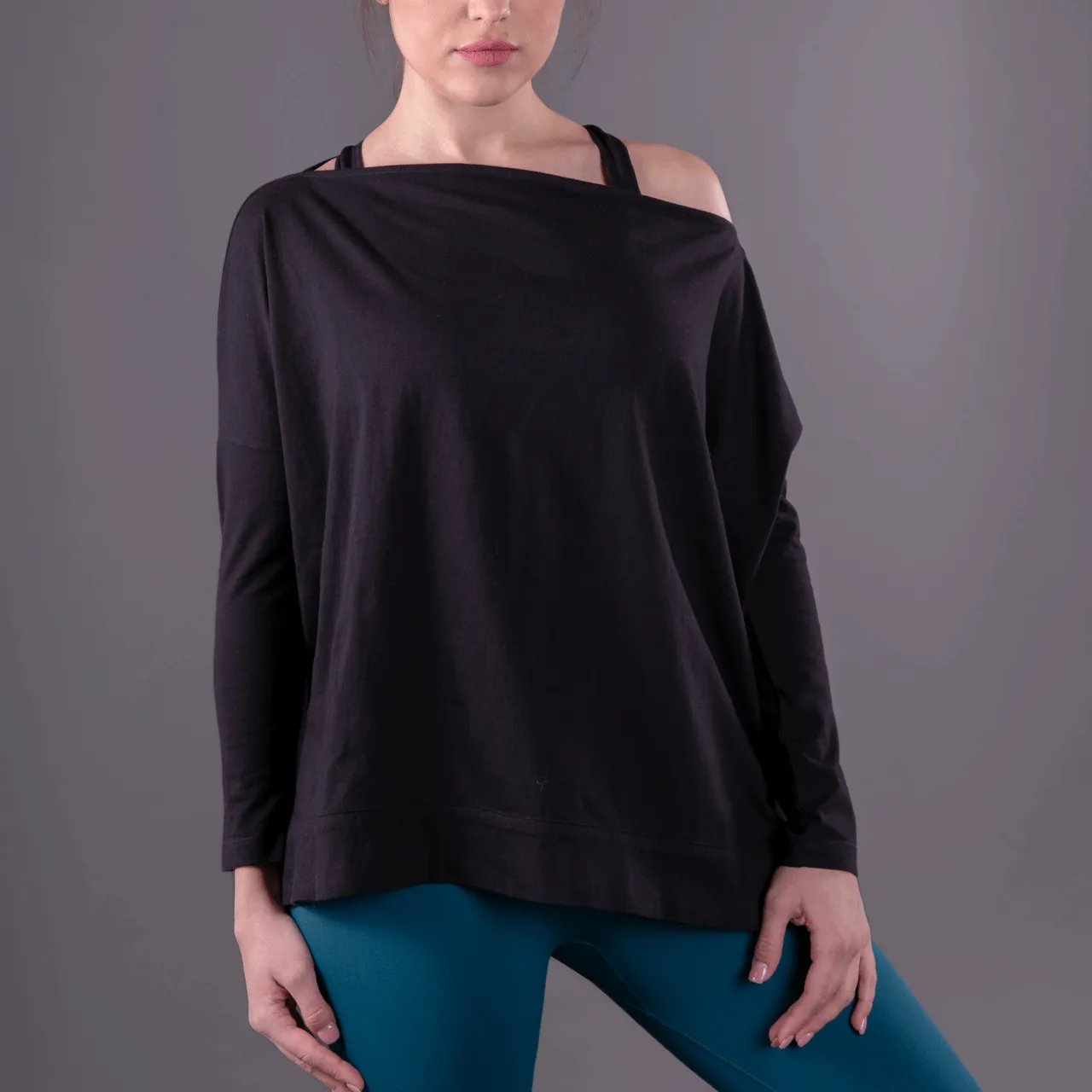 Black Convertible Off Shoulder Layering Tunic & Cardigan