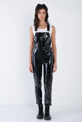 Black Faux Leather Skinny Leg Overall Jumpsuit  /3-2-1