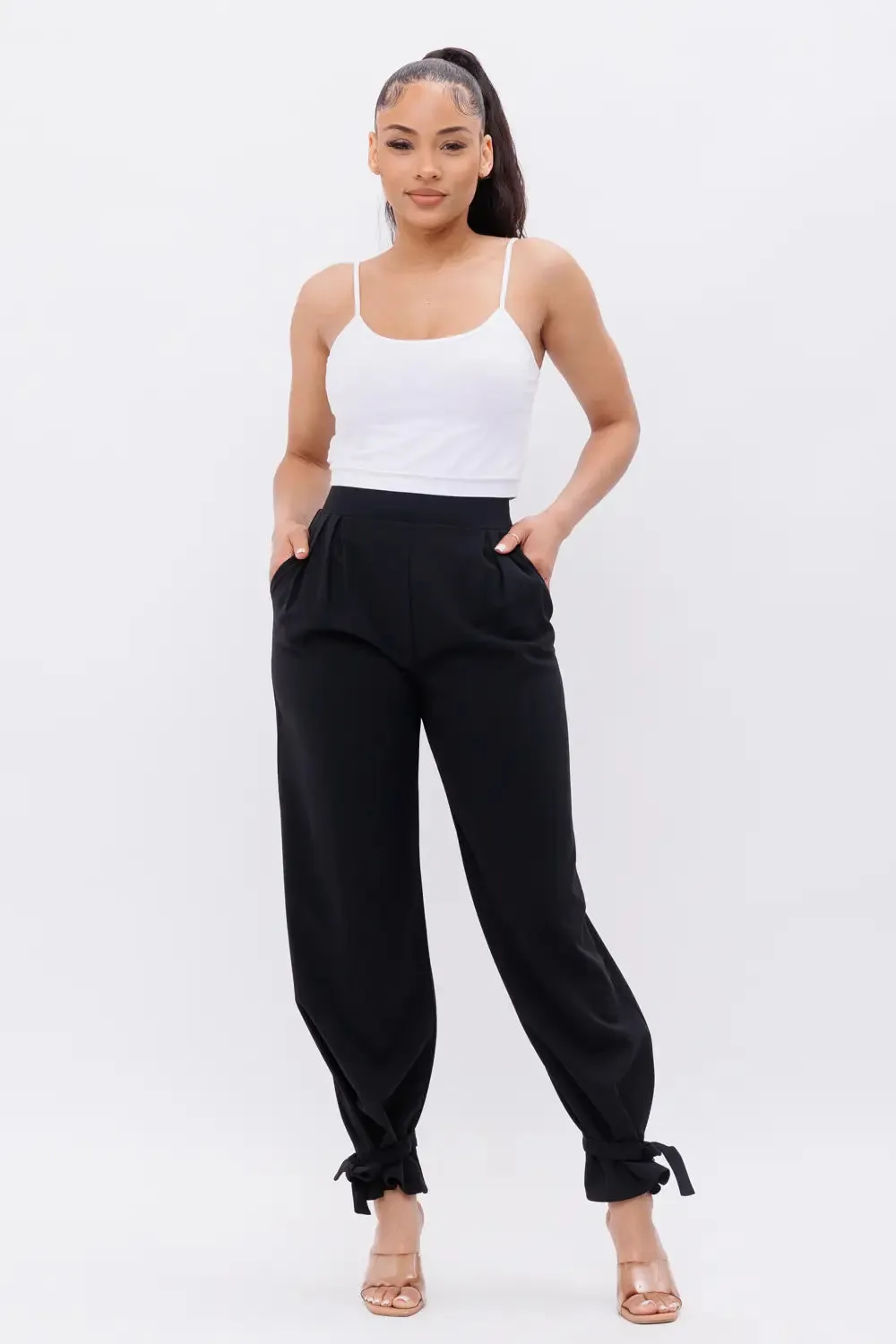 Black High Waisted Ankle Tie Pants