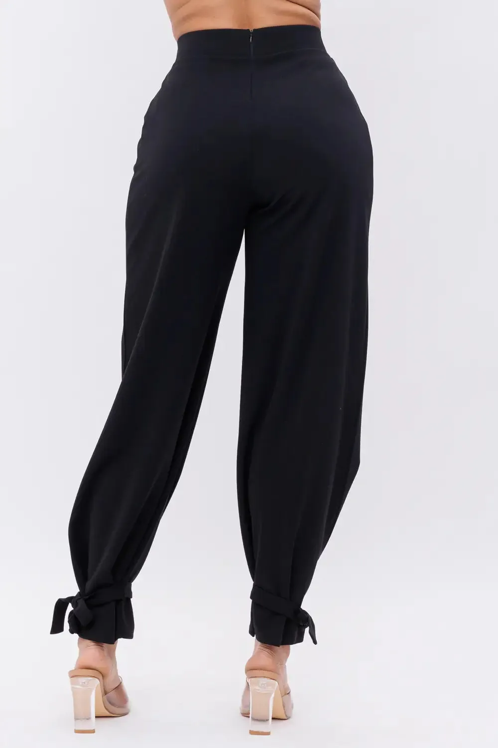 Black High Waisted Ankle Tie Pants