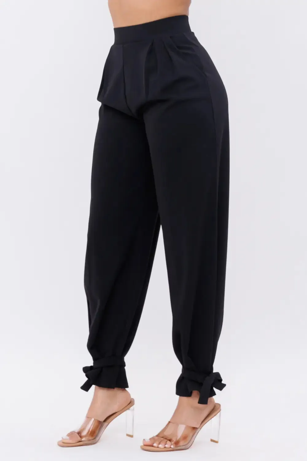 Black High Waisted Ankle Tie Pants