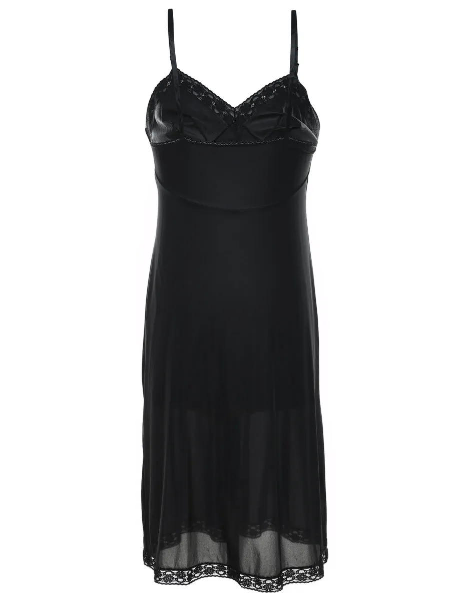 Black Lace Trim Slip Dress - S