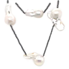 Black Spinel & Baroque Pearls Necklace