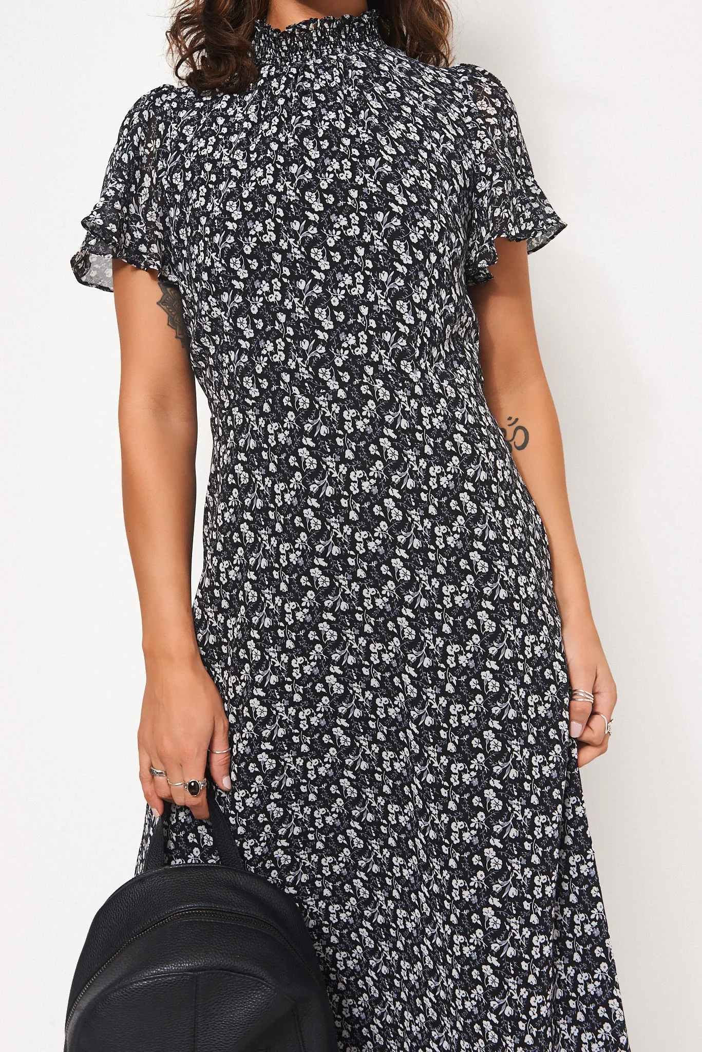 Blake Blue Floral Cape Sleeve Midi Dress