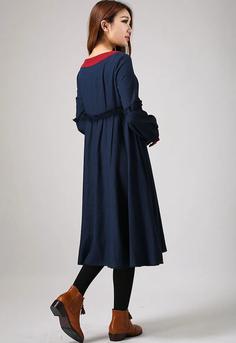 Blue linen long shirt 884#