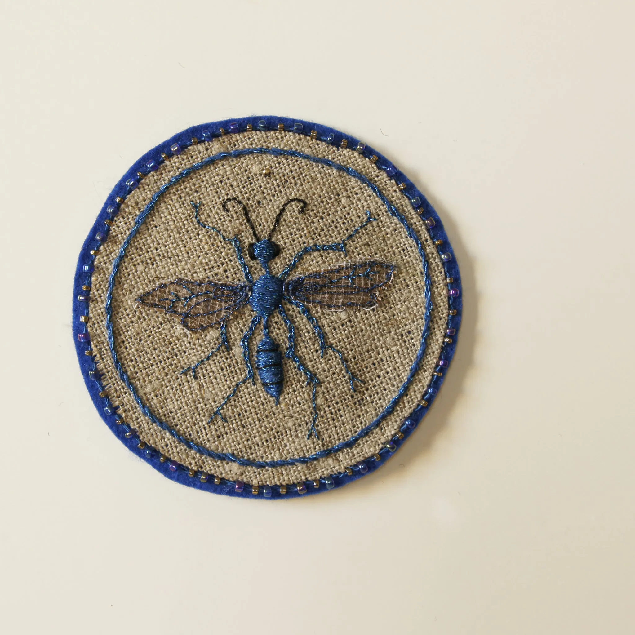 Blue Mud Dauber Hand Embroidered Sew-on Patch