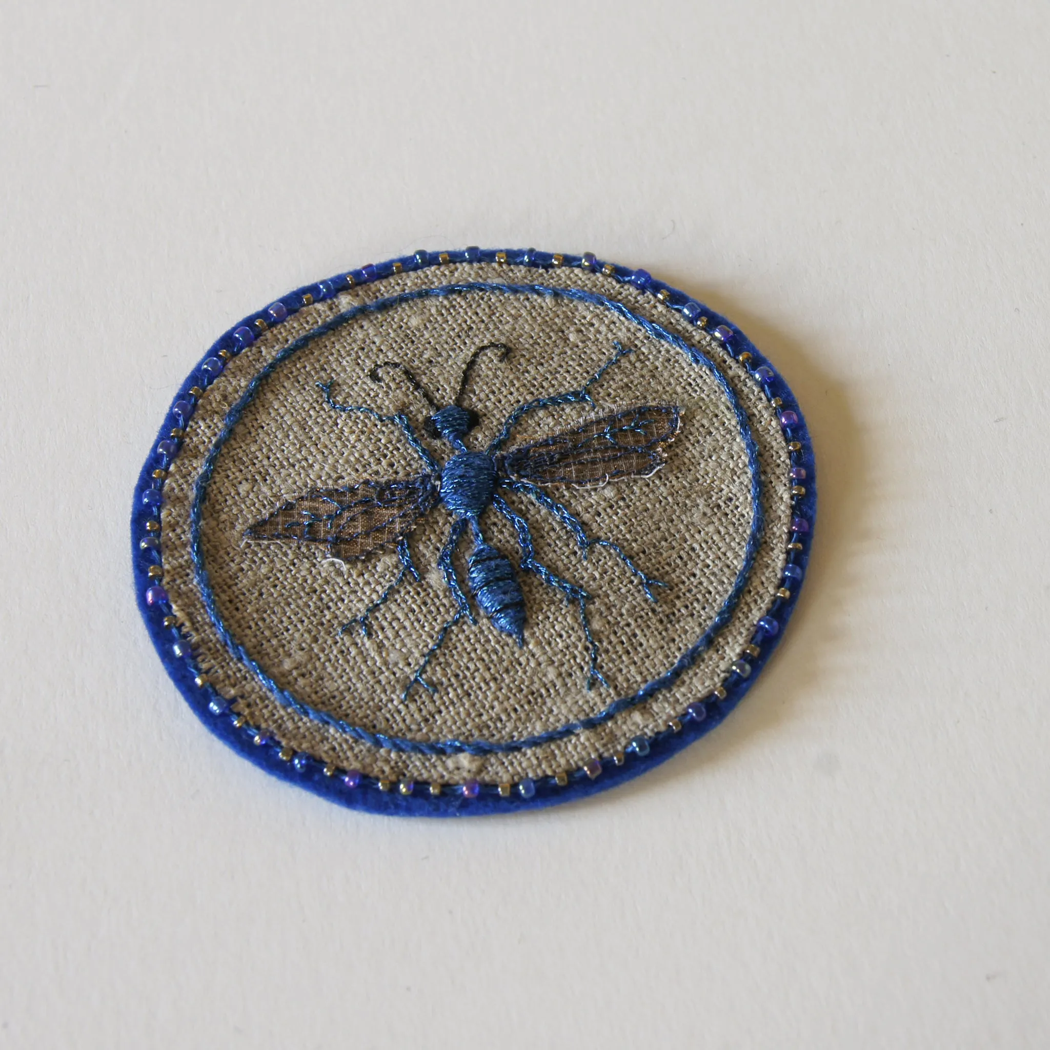 Blue Mud Dauber Hand Embroidered Sew-on Patch