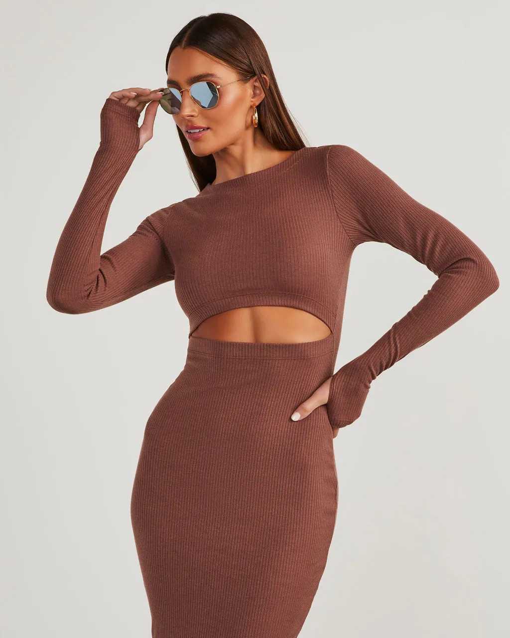 Body Language Ribbed Cutout Midi Dress