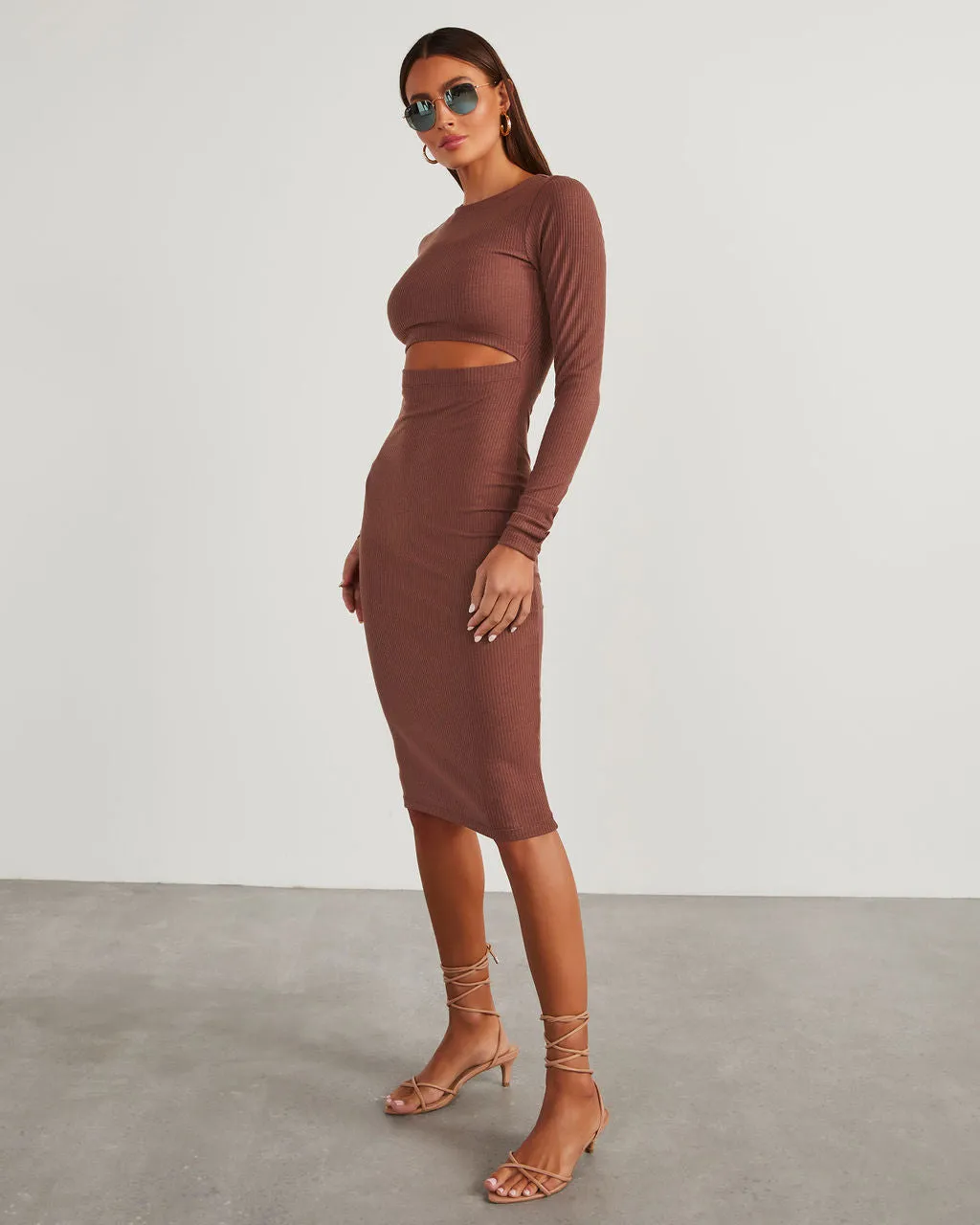 Body Language Ribbed Cutout Midi Dress