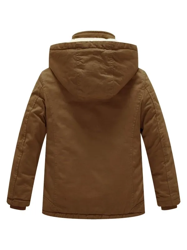 Boy's Winter Sherpa Jacket Heavy Twill Cotton Military Coat