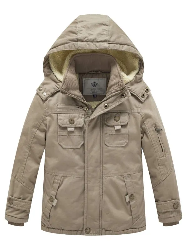 Boy's Winter Sherpa Jacket Heavy Twill Cotton Military Coat