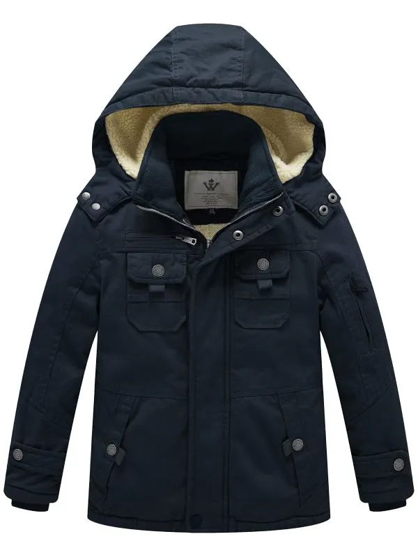 Boy's Winter Sherpa Jacket Heavy Twill Cotton Military Coat