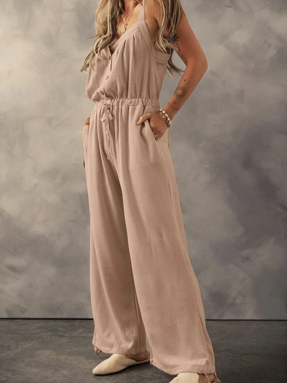 Button-Down Wide-Leg Jumpsuit