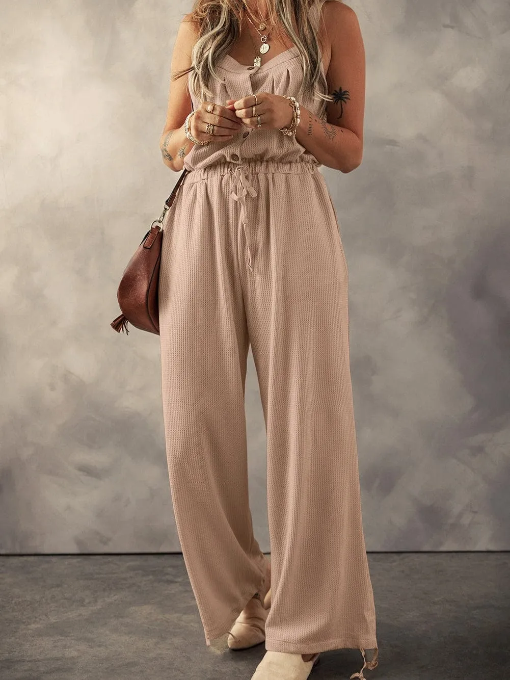 Button-Down Wide-Leg Jumpsuit