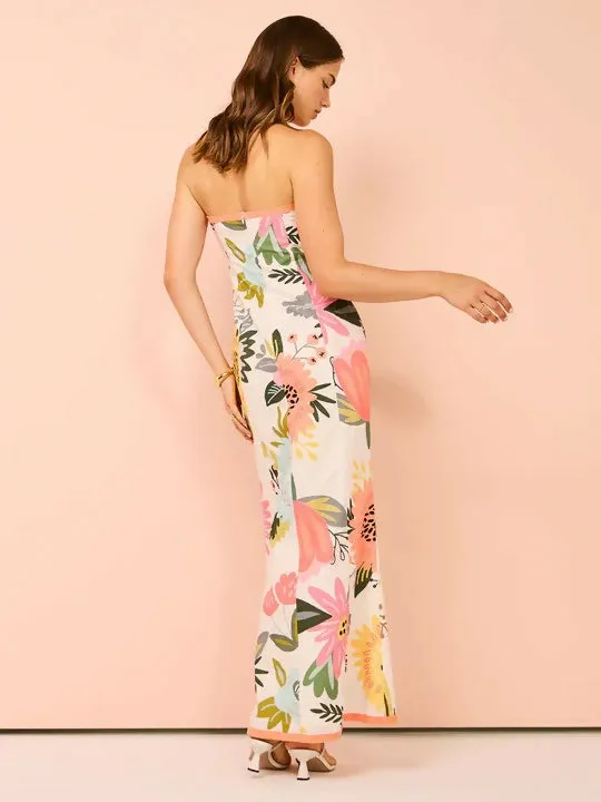 By Nicola Claudia Strapless Wrap Maxi Dress In Potpourri/Melon