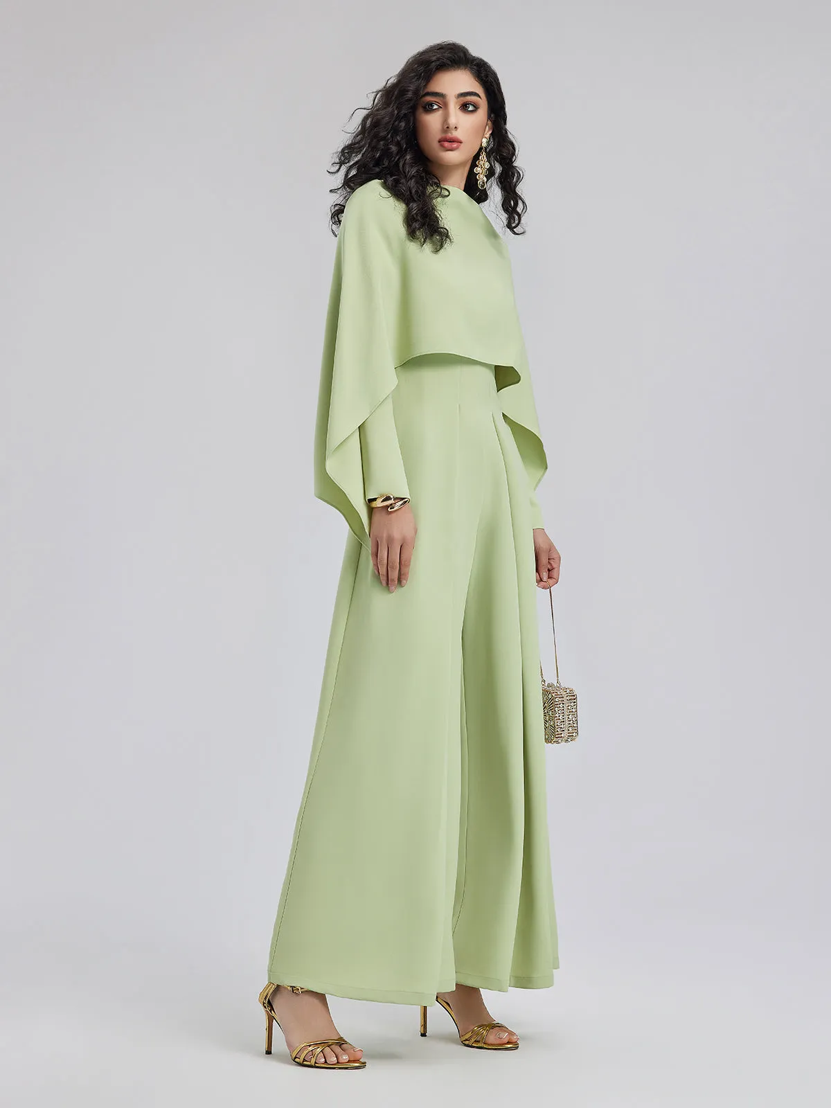 Cape-Style Jumpsuit with Wide Legs