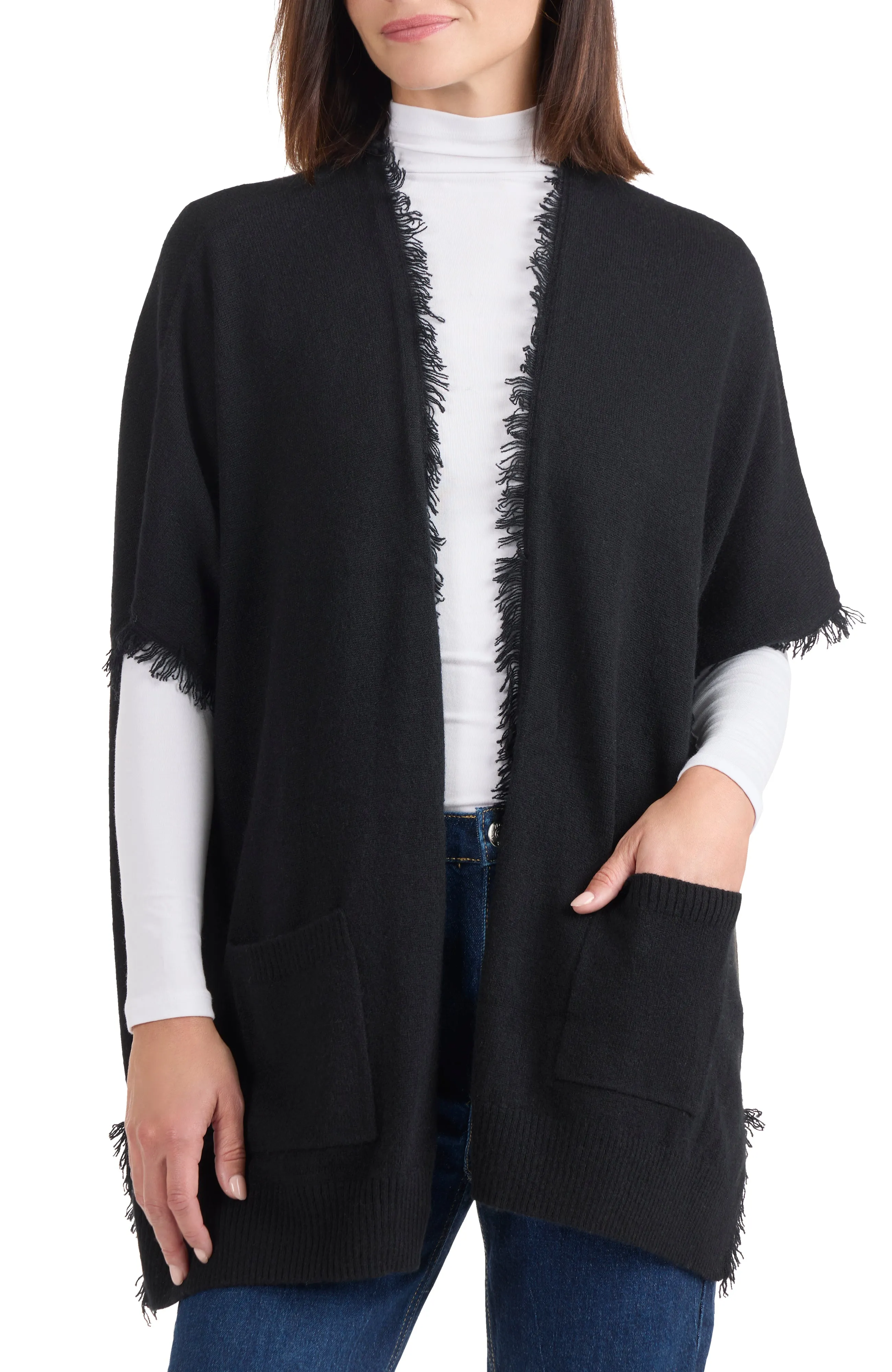 CASHMERE OPEN CARDIGAN WITH FRINGE